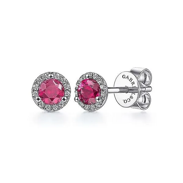 14K White Gold Halo Ruby and Diamond Stud Earrings Koerbers Fine Jewelry Inc New Albany, IN