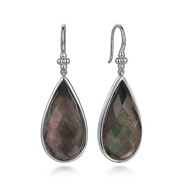 925 Sterling Silver Rock Crystal and Black MOP Doublet Fish Wire Teardrop Earrings Koerbers Fine Jewelry Inc New Albany, IN