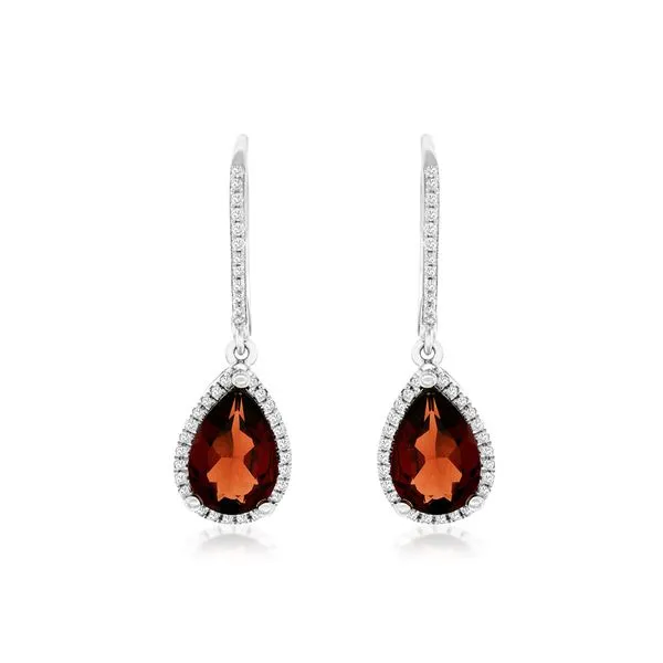 14K White Gold Garnet and Diamond Earrings Koerbers Fine Jewelry Inc New Albany, IN