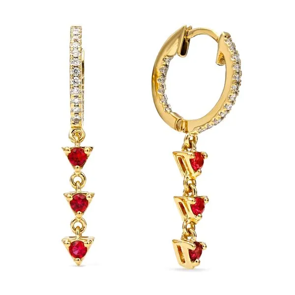 18K Yellow Gold Icon Ruby Huggie Drop Earrings Image 2 Koerbers Fine Jewelry Inc New Albany, IN