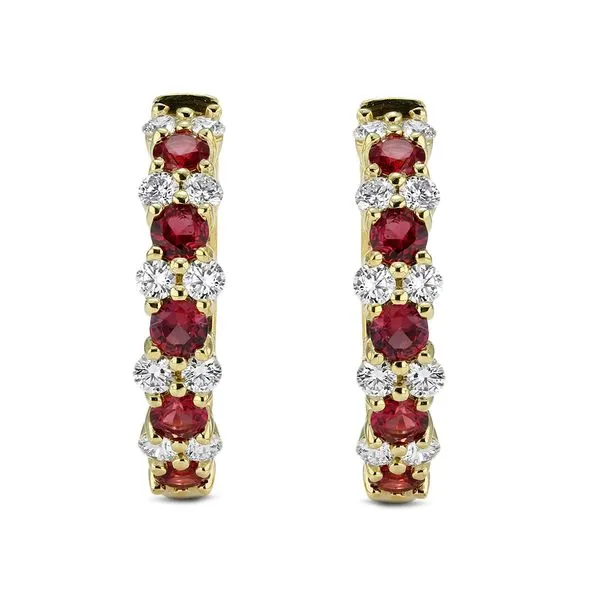 18K Yellow Gold Guinevere Ruby and Diamond Hoop Earrings Koerbers Fine Jewelry Inc New Albany, IN