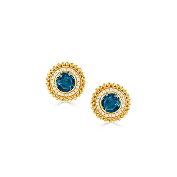 18K Yellow Gold Diamond and London Blue Topaz Earrings Koerbers Fine Jewelry Inc New Albany, IN