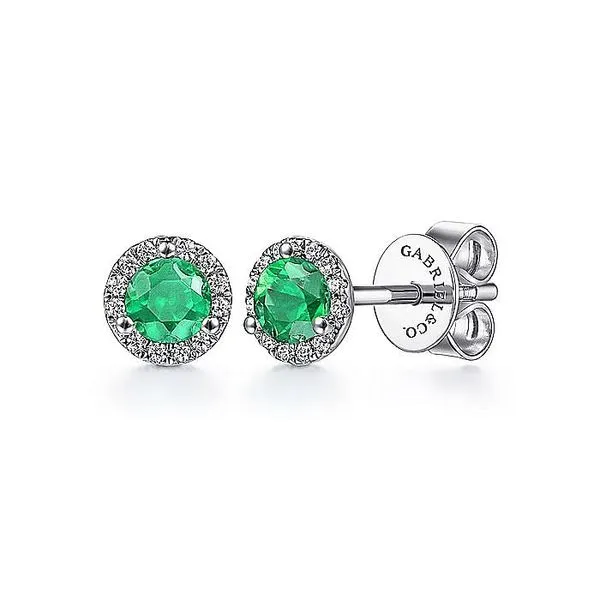 14K White Gold Emerald Halo Stud Earrings Koerbers Fine Jewelry Inc New Albany, IN
