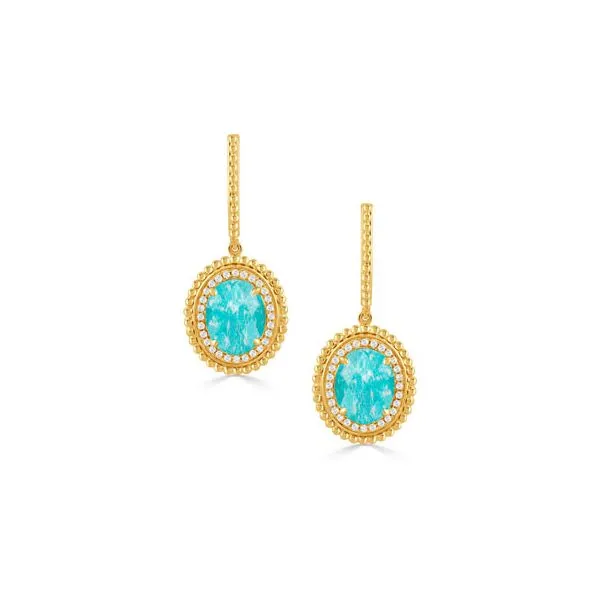 18K Yellow Gold Diamond Earring With Cabochon Cut Clear Quartz Over Turquoise Koerbers Fine Jewelry Inc New Albany, IN