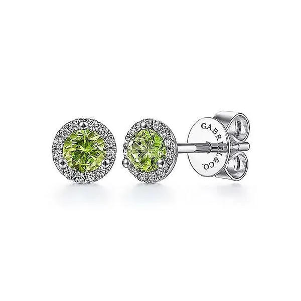 14K White Gold Halo Peridot and Diamond Stud Earrings Koerbers Fine Jewelry Inc New Albany, IN
