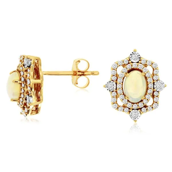 14K Yellow Gold Opal and Diamond Earrings Koerbers Fine Jewelry Inc New Albany, IN