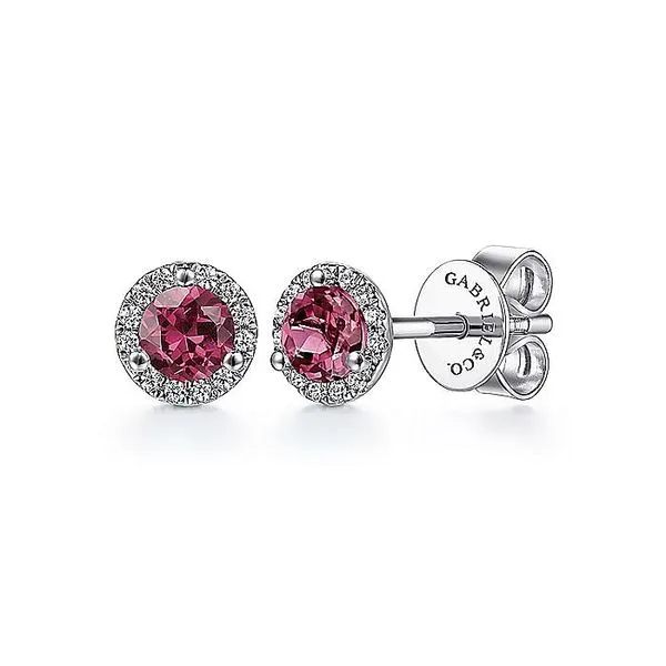 14K White Gold Halo Pink Tourmaline and Diamond Stud Earrings Koerbers Fine Jewelry Inc New Albany, IN
