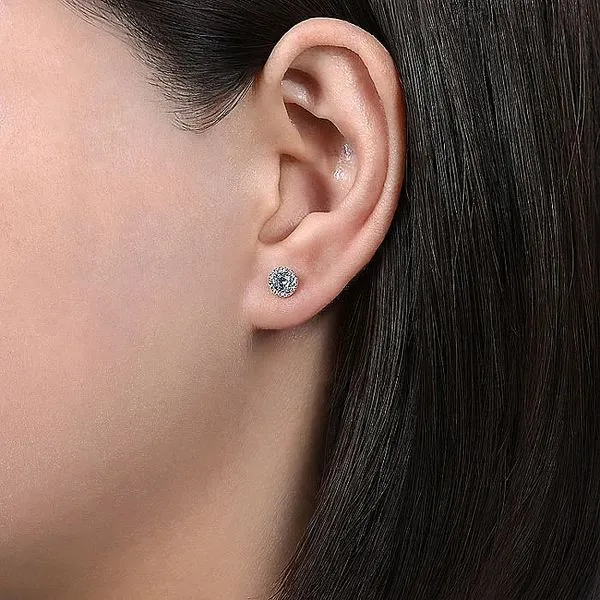 14K White Gold Halo Aquamarine and Diamond Stud Earrings Image 2 Koerbers Fine Jewelry Inc New Albany, IN