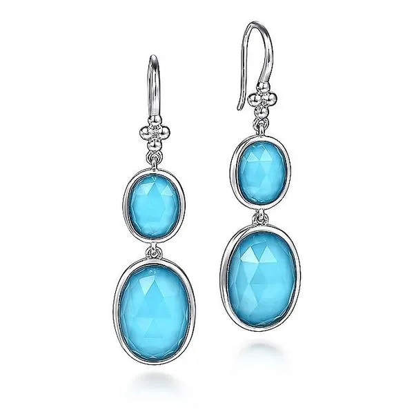 925 Sterling Silver Rock Crystal and Turquoise Fish Wire Drop Earrings Koerbers Fine Jewelry Inc New Albany, IN