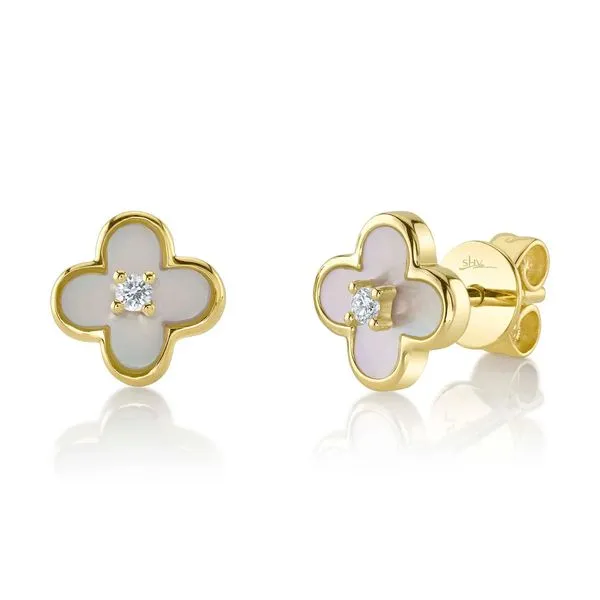 14K Yellow Gold Mother of Pearl Clover Stud Earrings Koerbers Fine Jewelry Inc New Albany, IN