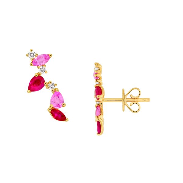14K Yellow Gold Pink Sapphire and Ruby Blossom Climber Studs Koerbers Fine Jewelry Inc New Albany, IN