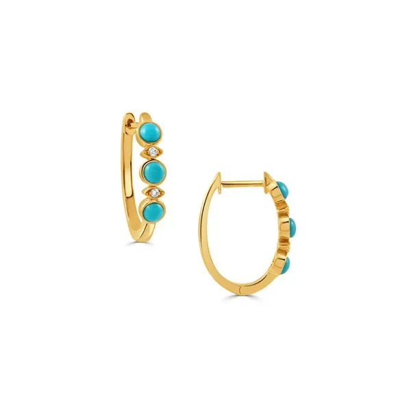 18K Yellow Gold Diamond Hoop Earrings with Turquoise Koerbers Fine Jewelry Inc New Albany, IN