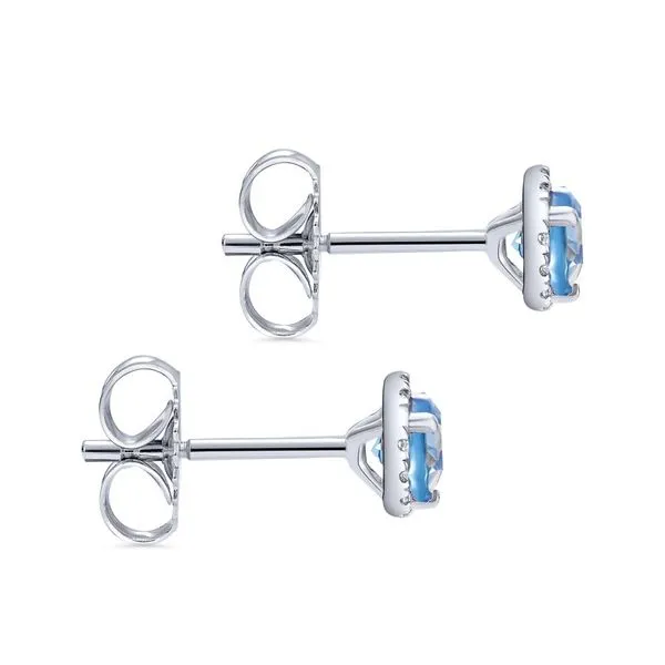 14K White Gold Round Cut Diamond Halo & Swiss Blue Topaz Stud Earrings Image 2 Koerbers Fine Jewelry Inc New Albany, IN