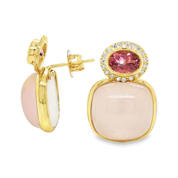 14K Yellow Gold Rose Quartz Over Mother of Pearl and Pink Tourmaline Earrings Koerbers Fine Jewelry Inc New Albany, IN