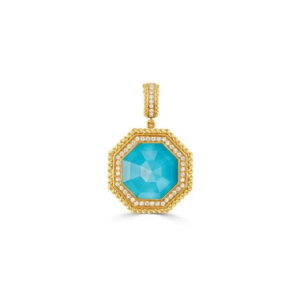 18K Yellow Gold Diamond Pendant With Step Cut Clear Quartz Over Turquoise Koerbers Fine Jewelry Inc New Albany, IN