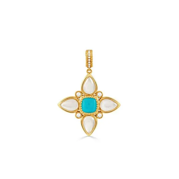 18K Yellow Gold Diamond Pendant with Clear Quartz Over Turquoise and Clear Quartz Over White Mother Of Pearl Koerbers Fine Jewelry Inc New Albany, IN