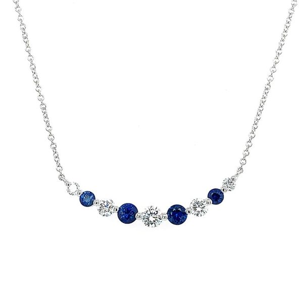 18K White Gold Graduating Diamond and Sapphire Necklace Koerbers Fine Jewelry Inc New Albany, IN
