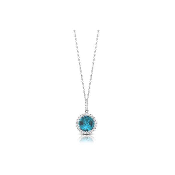 18K White Gold London Blue Topaz and Diamond Pendant Koerbers Fine Jewelry Inc New Albany, IN