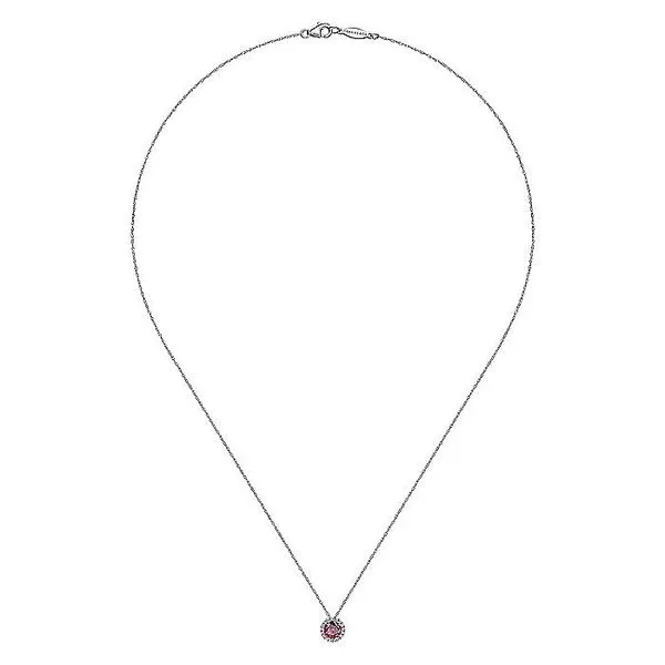 14K White Gold Ruby and Diamond Halo Pendant Necklace Image 2 Koerbers Fine Jewelry Inc New Albany, IN