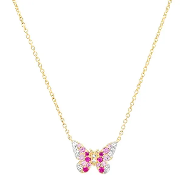 14K Yellow Gold Mini Pink and Diamond Ombré Butterfly Necklace similar item image