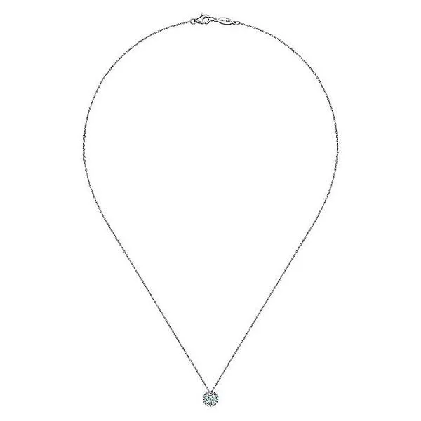 14K White Gold Aquamarine and Diamond Halo Pendant Necklace Image 2 Koerbers Fine Jewelry Inc New Albany, IN