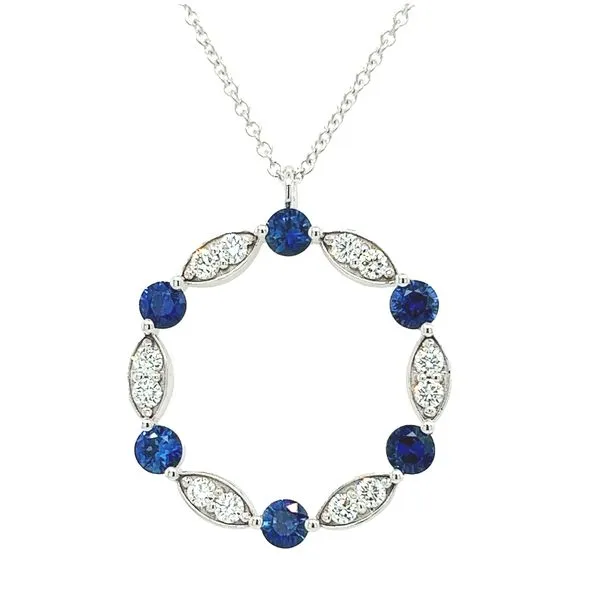 18K White Gold Diamond and Sapphire Circle Necklace Koerbers Fine Jewelry Inc New Albany, IN