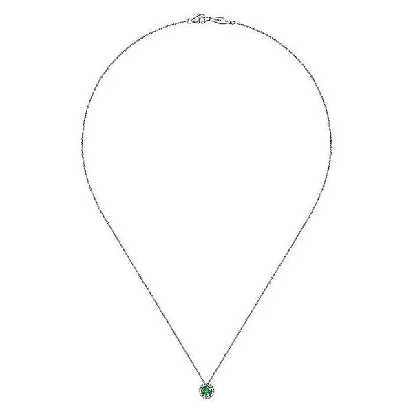 14K White Gold Emerald and Diamond Halo Pendant Necklace Image 2 Koerbers Fine Jewelry Inc New Albany, IN