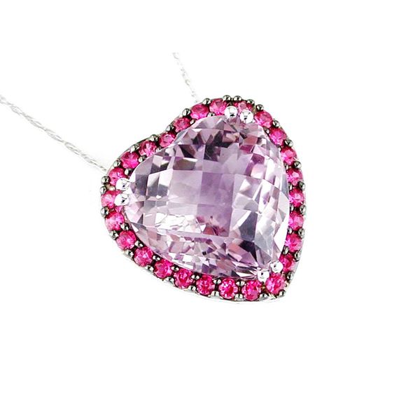 14K White Gold Pink Sapphire and Amethyst Heart Pendant Koerbers Fine Jewelry Inc New Albany, IN