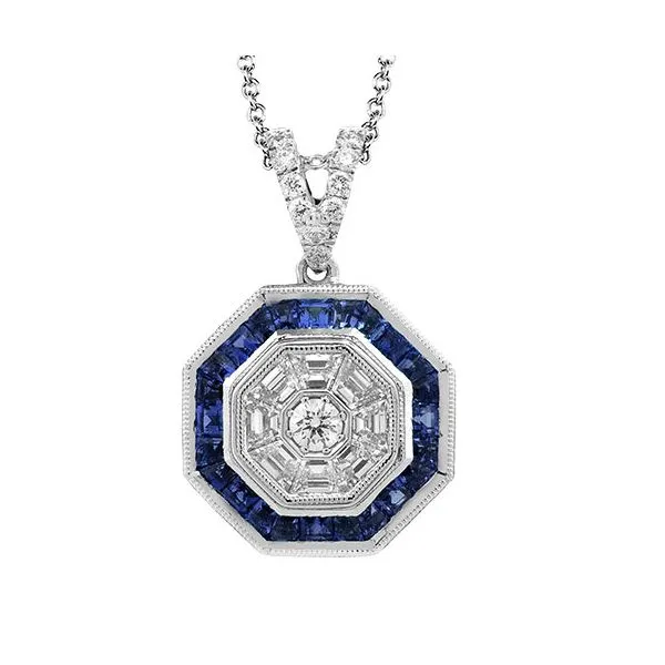 18K White Gold Diamond and Sapphire Pendant Koerbers Fine Jewelry Inc New Albany, IN