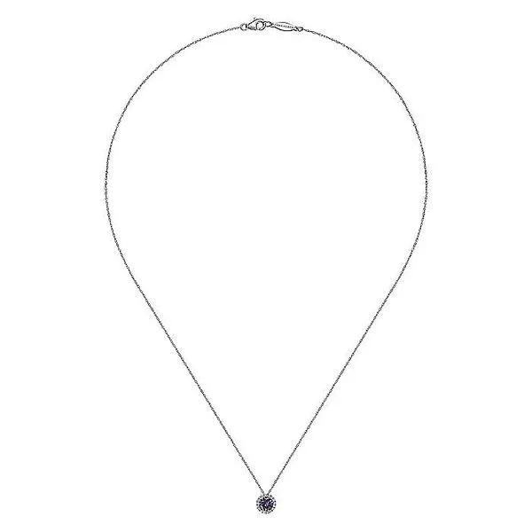 14K White Gold Amethyst and Diamond Halo Pendant Necklace Image 2 Koerbers Fine Jewelry Inc New Albany, IN
