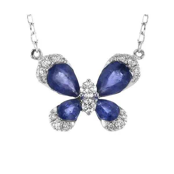 14K White Gold Sapphire and Diamond Butterfly Necklace Koerbers Fine Jewelry Inc New Albany, IN