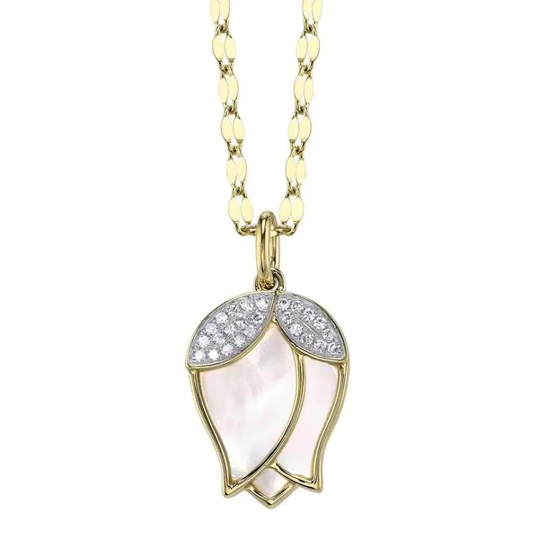14K Yellow Gold Mother Of Pearl Flower Sparkle Chain Necklace Koerbers Fine Jewelry Inc New Albany, IN