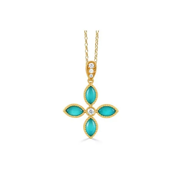 18K Yellow Gold Clear Quartz Over Turquoise and Diamond Pendant Koerbers Fine Jewelry Inc New Albany, IN