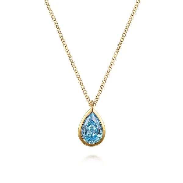 14K Yellow Gold Teardrop Blue Topaz Pendant Necklace Koerbers Fine Jewelry Inc New Albany, IN