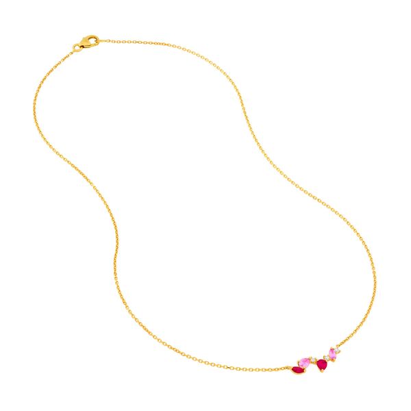 14K Yellow Gold Petite Pink Sapphire and Ruby Blossom Necklace Image 2 Koerbers Fine Jewelry Inc New Albany, IN
