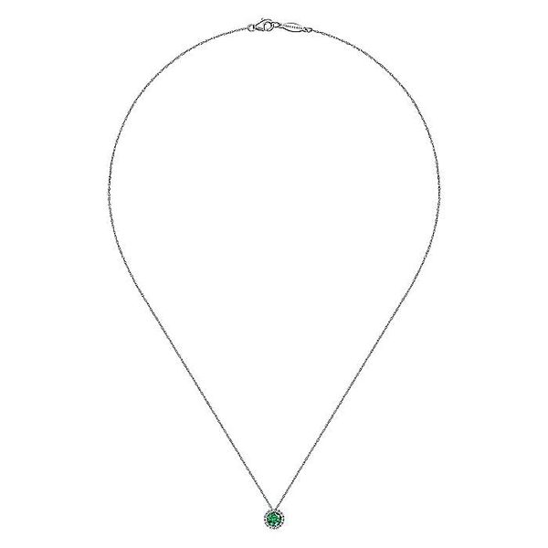 14K White Gold Emerald and Diamond Halo Pendant Necklace Image 2 Koerbers Fine Jewelry Inc New Albany, IN