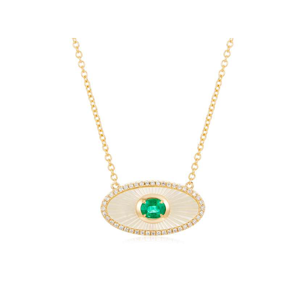 14K Yellow Gold Emerald, Mother Of Pearl and Diamond Necklace Koerbers Fine Jewelry Inc New Albany, IN