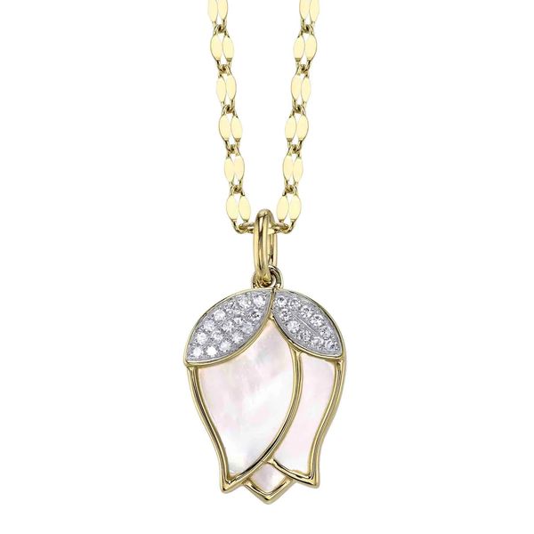 14K Yellow Gold Mother Of Pearl Flower Sparkle Chain Necklace Koerbers Fine Jewelry Inc New Albany, IN