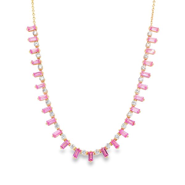 14K Yellow Gold Pink Sapphires and Diamonds Necklace Koerbers Fine Jewelry Inc New Albany, IN