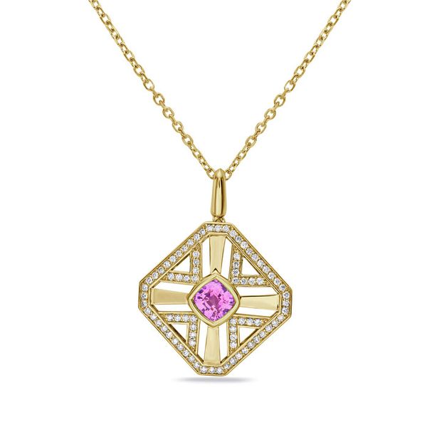 14K Yellow Gold Pink Sapphire and Diamond Necklace Koerbers Fine Jewelry Inc New Albany, IN