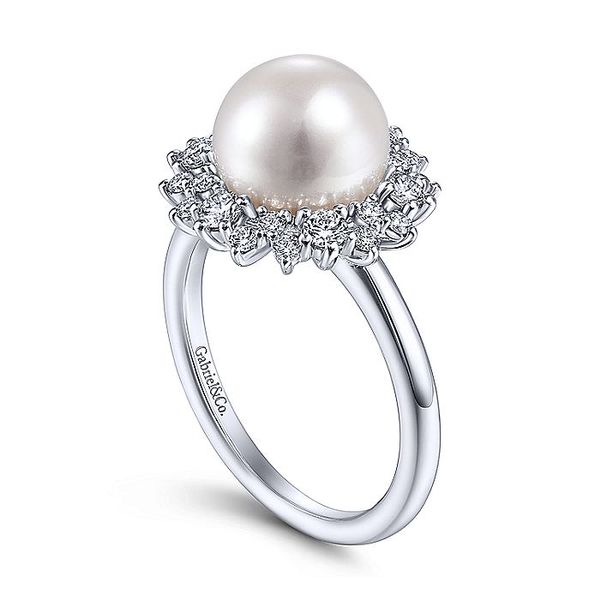 14K White Gold Round Pearl and Diamond Ring Image 2 Koerbers Fine Jewelry Inc New Albany, IN