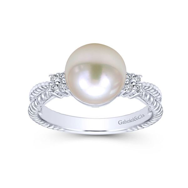 14K White Gold Twisted Classic Cultured Pearl Diamond Ring Image 4 Koerbers Fine Jewelry Inc New Albany, IN