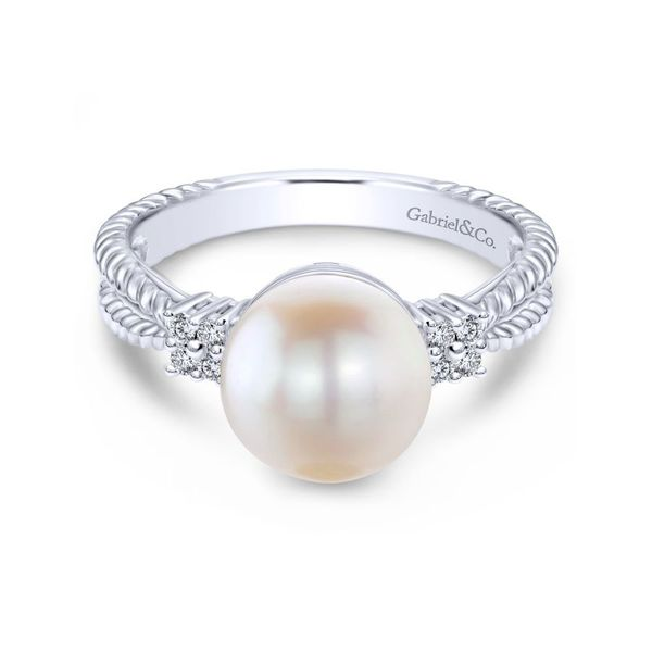 14K White Gold Twisted Classic Cultured Pearl Diamond Ring Koerbers Fine Jewelry Inc New Albany, IN