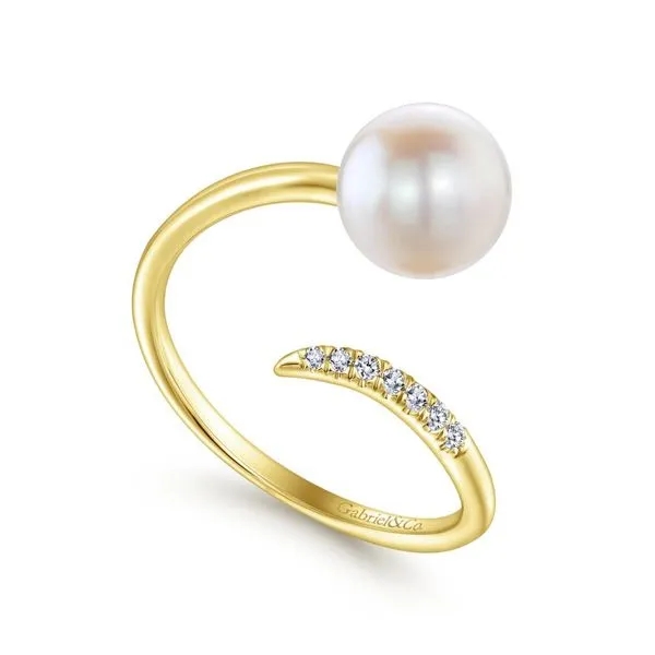 14K Yellow Gold Cultured Pearl and Diamond Open Wrap Ring Image 3 Koerbers Fine Jewelry Inc New Albany, IN