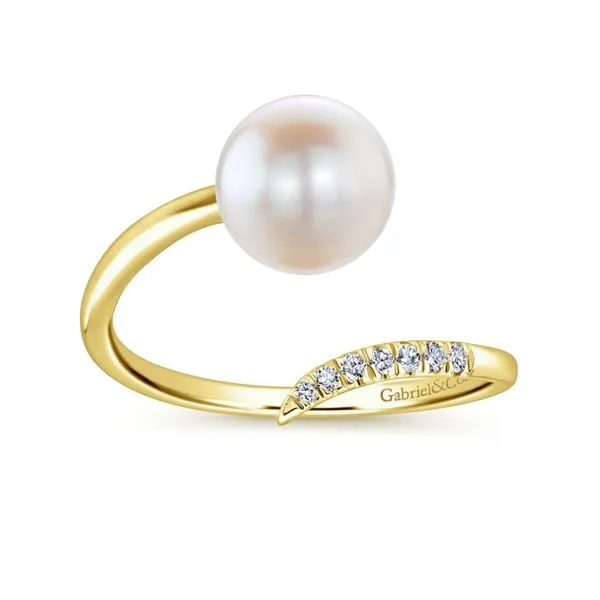 14K Yellow Gold Cultured Pearl and Diamond Open Wrap Ring Image 4 Koerbers Fine Jewelry Inc New Albany, IN