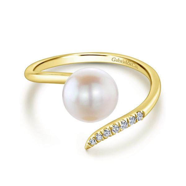 14K Yellow Gold Cultured Pearl and Diamond Open Wrap Ring Koerbers Fine Jewelry Inc New Albany, IN