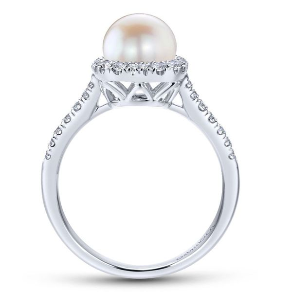 14K White Gold Classic Cultured Pearl Diamond Halo Ring Image 2 Koerbers Fine Jewelry Inc New Albany, IN