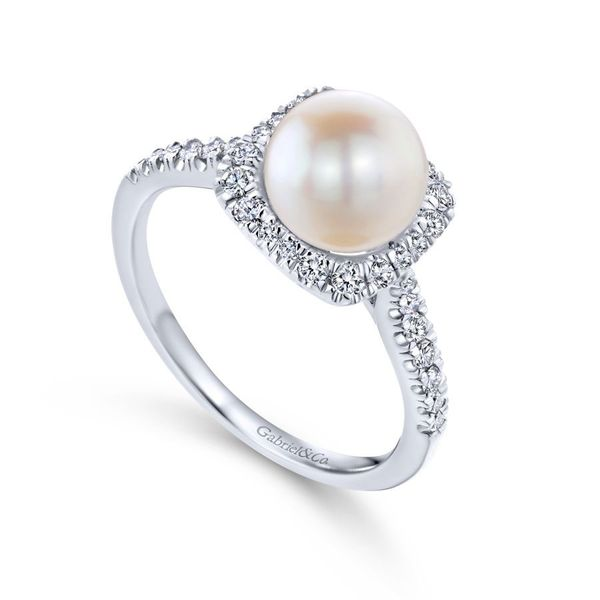 14K White Gold Classic Cultured Pearl Diamond Halo Ring Image 3 Koerbers Fine Jewelry Inc New Albany, IN