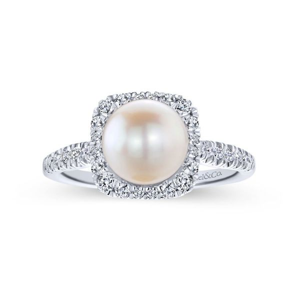 14K White Gold Classic Cultured Pearl Diamond Halo Ring Image 4 Koerbers Fine Jewelry Inc New Albany, IN