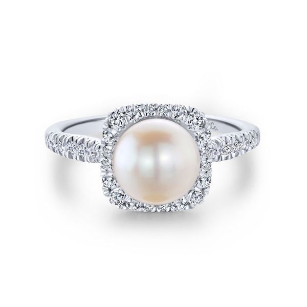 14K White Gold Classic Cultured Pearl Diamond Halo Ring Koerbers Fine Jewelry Inc New Albany, IN